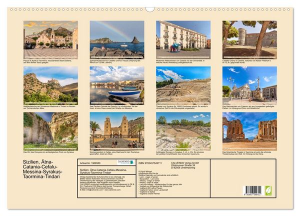 Produktbild: Sizilien, &Auml;tna-Catania-Cefalu-Messina-Syrakus-Taormina-Tindari (Wandkalender 2026 DIN A2 quer), CALVENDO Monatskalender