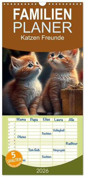 Produktbild: Familienplaner 2026 - Katzen Freunde mit 5 Spalten (Wandkalender, 21 x 45 cm) CALVENDO