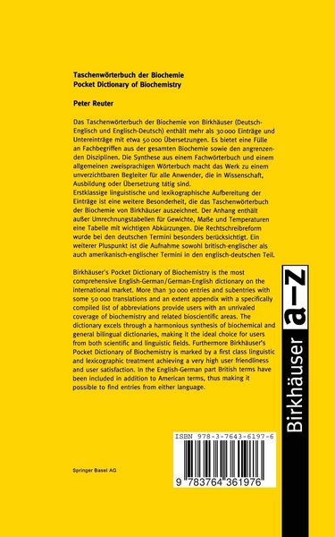Produktbild: Birkh&auml;user Taschenw&ouml;rterbuch der Biochemie / Birkh&auml;user Pocket Dictionary of Biochemistry