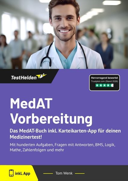 Produktbild: MedAT Vorbereitung: Das MedAT-Buch inkl. Karteikarten-App f&uuml;r deinen Medizinertest! | Mit hunderten Aufgaben, Fragen mit Antworten, BMS, Logik, Mathe, Zahlenfolgen und mehr