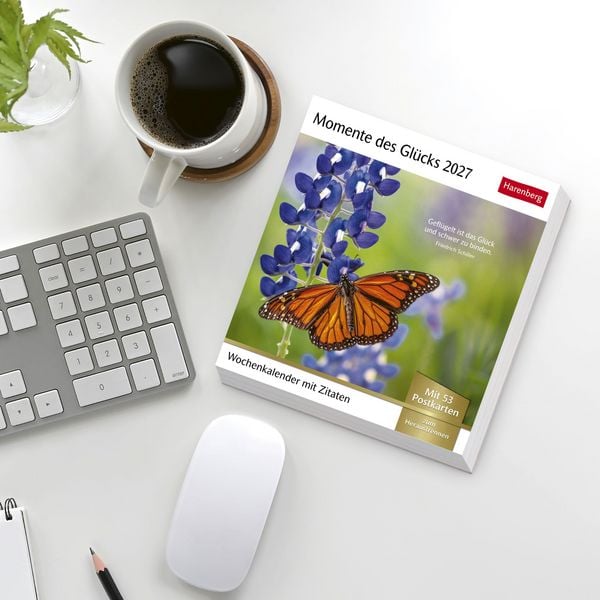 Produktbild: Momente des Gl&uuml;cks Postkartenkalender 2027 - Wochenkalender mit Zitaten, mit 53 Postkarten