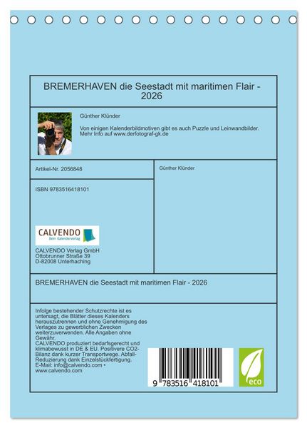 Produktbild: BREMERHAVEN die Seestadt mit maritimen Flair - 2026 (Tischkalender 2026 DIN A5 hoch), CALVENDO Monatskalender