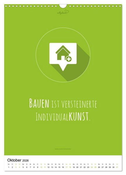 Produktbild: vollgeherzt: Der besondere Kalender f&uuml;r Bauherren mit motivierenden Hausbauzitaten (Wandkalender 2026 DIN A3 hoch), CALVENDO Monatskalender