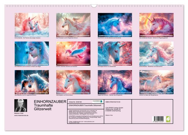 Produktbild: EINHORNZAUBER Traumhafte Glitzerwelt (Wandkalender 2026 DIN A2 quer), CALVENDO Monatskalender