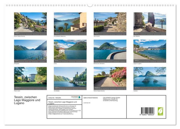 Produktbild: Tessin, zwischen Lago Maggiore und Lugano (hochwertiger Premium Wandkalender 2026 DIN A2 quer), Kunstdruck in Hochglanz