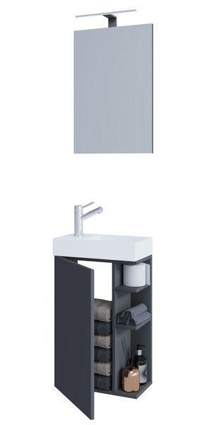 Produktbild: 2-tlg G&auml;ste WC Badm&ouml;bel Waschtisch Lumia Spiegel