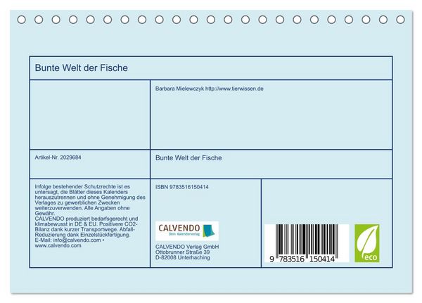 Produktbild: Bunte Welt der Fische (Tischkalender 2026 DIN A5 quer), CALVENDO Monatskalender