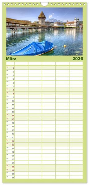 Produktbild: Familienplaner 2026 - Luzern an der Reuss mit 5 Spalten (Wandkalender, 21 x 45 cm) CALVENDO