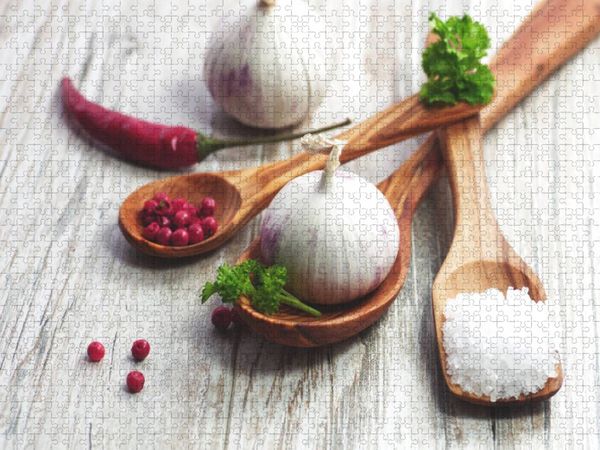 Produktbild: CALVENDO Puzzle Lebensmittel mit Geschmack, feiner W&uuml;rze Kombination | 1000 Teile Lege-Gr&ouml;&szlig;e 64x48cm Foto-Puzzle f&uuml;r gl&uuml;ckliche Stunden