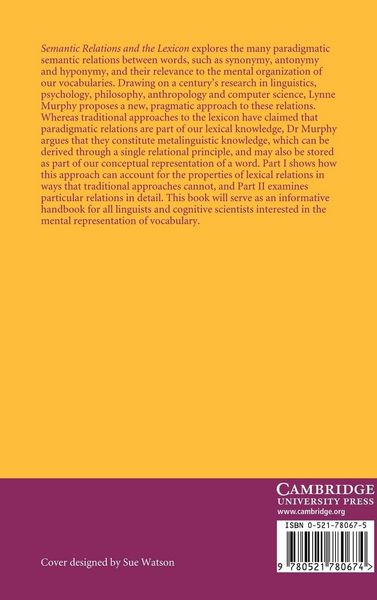 Produktbild: Semantic Relations and the Lexicon