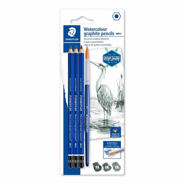STAEDTLER Mars Schreib- und Zeichbedarf Mars Lumograph aquarell, wasservermalbare Bleistifte, 3er Set