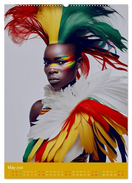 Produktbild: African beauties in a feather style (High Quality Premium Wall Calendar 2026 DIN A2 portrait),CALVENDO 12 Month Wall Calendar