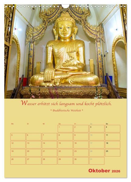 Produktbild: BUDDHA IN GOLD - Mit buddhistischen Spr&uuml;chen (Wandkalender 2026 DIN A3 hoch), CALVENDO Monatskalender