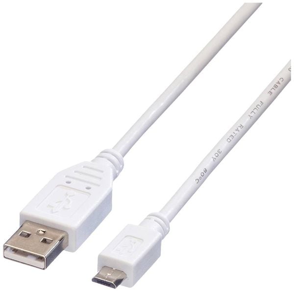 Value USB-Kabel USB 2.0 USB-A Stecker, USB-Micro-B Stecker 3.00m Weiß Geschirmt 11.99.8755