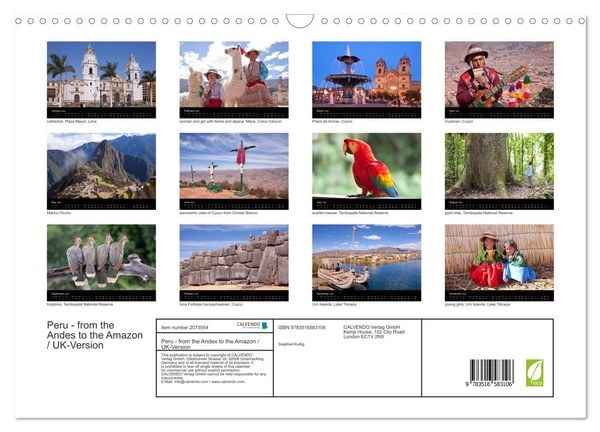Produktbild: Peru - from the Andes to the Amazon / UK-Version (Wall Calendar 2026 DIN A3 landscape), CALVENDO 12 Month Wall Calendar