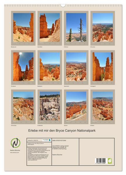 Produktbild: Erlebe mit mir den Bryce Canyon Nationalpark (Wandkalender 2026 DIN A2 hoch), CALVENDO Monatskalender