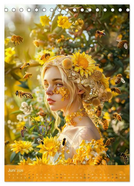 Produktbild: Bienenk&ouml;nigin - Goldene Harmonie von Sch&ouml;nheit, Honig und Bienen (Tischkalender 2026 DIN A5 hoch), CALVENDO Monatskalender