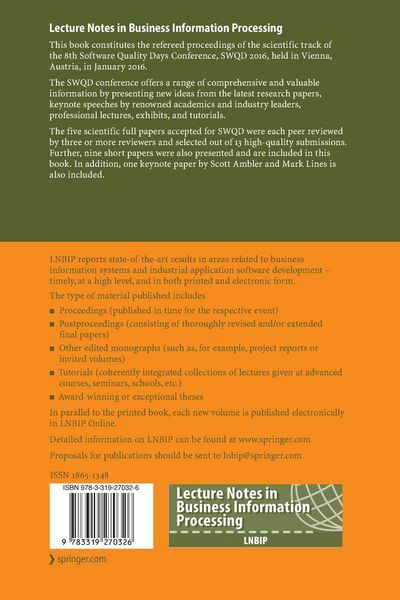 Produktbild: Software Quality. The Future of Systems- and Software Development