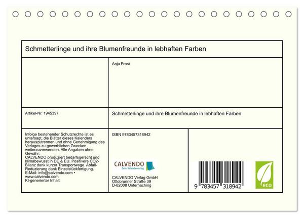 Produktbild: Schmetterlinge und ihre Blumenfreunde in lebhaften Farben (Tischkalender 2026 DIN A5 quer), CALVENDO Monatskalender