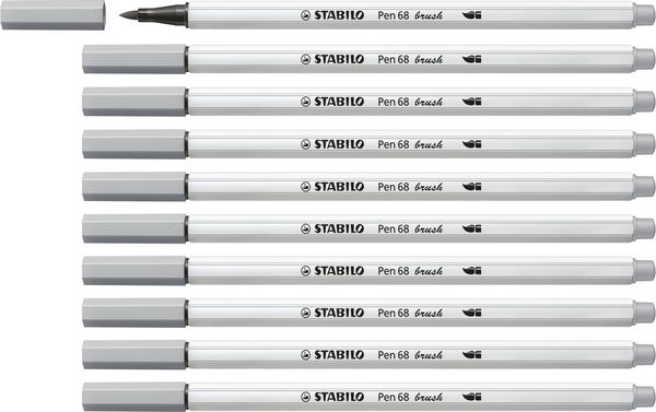 Produktbild: STABILO Premium-Filzstift mit Pinselspitze f&uuml;r variable Strichst&auml;rken -   Pen 68 brush - Einzelstift - mittelgrau