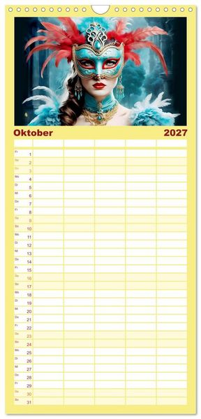 Produktbild: Familienplaner 2027 - Maskerade Deluxe mit 5 Spalten (Wandkalender, 21 x 45 cm) CALVENDO
