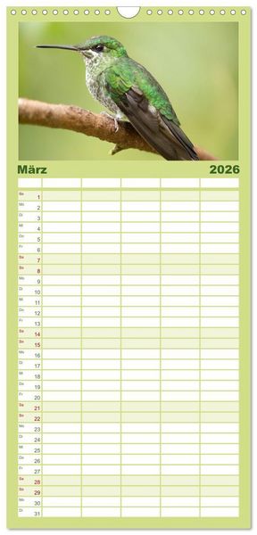 Produktbild: Familienplaner 2026 - Zauberhafte Kolibris in Costa Rica mit 5 Spalten (Wandkalender, 21 x 45 cm) CALVENDO