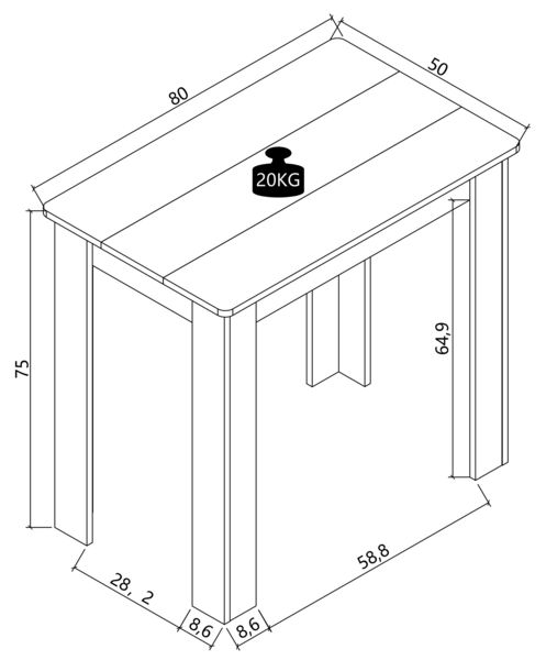 Produktbild: Esstisch K&uuml;chentisch B. 80 x T. 50 cm Disalo