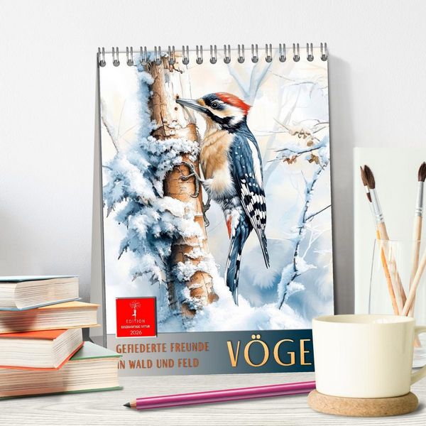 Produktbild: V&ouml;gel - gefiederte Freunde in Wald und Feld (Tischkalender 2026 DIN A5 hoch), CALVENDO Monatskalender