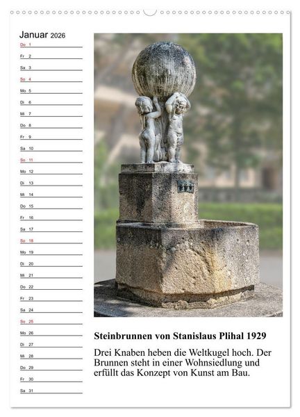 Produktbild: Brunnenkunst in Wien (hochwertiger Premium Wandkalender 2026 DIN A2 hoch), Kunstdruck in Hochglanz