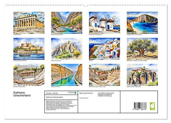 Produktbild: Kalimera Griechenland (hochwertiger Premium Wandkalender 2026 DIN A2 quer), Kunstdruck in Hochglanz