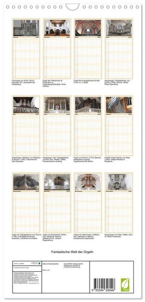 Produktbild: Familienplaner 2027 - Fantastische Welt der Orgeln mit 5 Spalten (Wandkalender, 21 x 45 cm) CALVENDO
