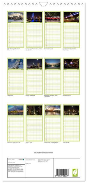 Produktbild: Familienplaner 2026 - Wundervolles London mit 5 Spalten (Wandkalender, 21 x 45 cm) CALVENDO