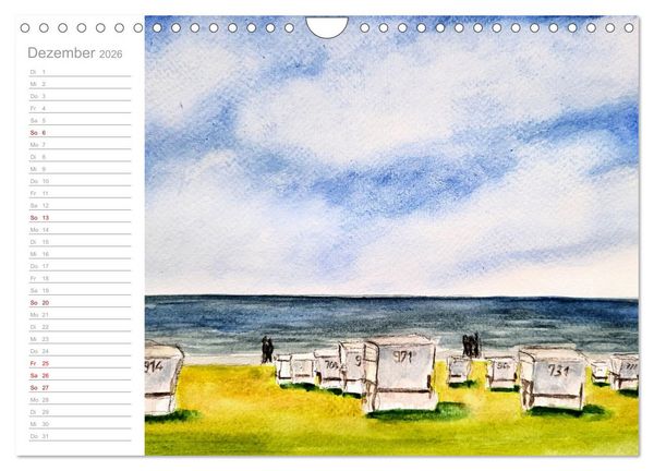 Produktbild: B&uuml;sum Aquarelle - Liebevolle Impressionen des beliebten Nordseebads (Wandkalender 2026 DIN A4 quer), CALVENDO Monatskalender
