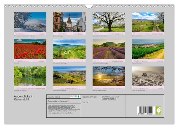 Produktbild: Augenblicke im Kaiserstuhl (Wandkalender 2026 DIN A3 quer), CALVENDO Monatskalender