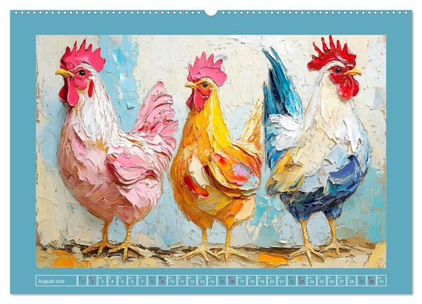 Produktbild: Federleichte Sch&ouml;nheiten. Duftige H&uuml;hner-Paintings (hochwertiger Premium Wandkalender 2026 DIN A2 quer), Kunstdruck in Hochglanz