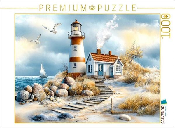Produktbild: CALVENDO Puzzle Der Leuchtturm - zu jeder Zeit weist er den Weg | 1000 Teile Lege-Gr&ouml;&szlig;e 64x48cm Foto-Puzzle f&uuml;r gl&uuml;ckliche Stunden