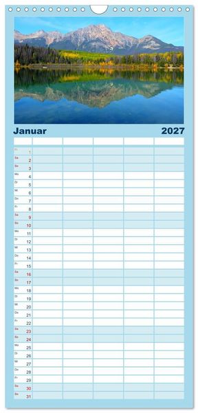 Produktbild: Familienplaner 2027 - Kanadas Rocky Mountains: Zwischen Gipfeln & glasklaren Seen mit 5 Spalten (Wandkalender, 21 x 45 cm) CALVENDO