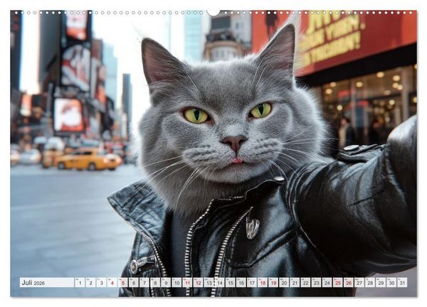 Produktbild: KATZEN-SELFIES Tierische Reiselust (hochwertiger Premium Wandkalender 2026 DIN A2 quer), Kunstdruck in Hochglanz