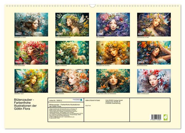 Produktbild: Bl&uuml;tenzauber - Farbenfrohe Illustrationen der G&ouml;ttin Flora (Wandkalender 2026 DIN A2 quer), CALVENDO Monatskalender