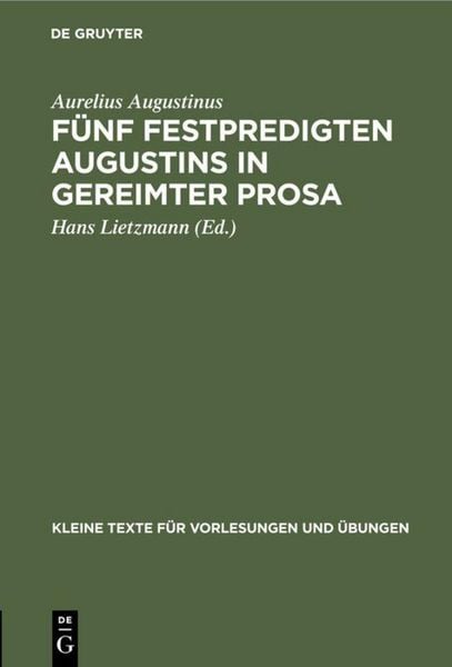 Produktbild: F&uuml;nf Festpredigten Augustins in gereimter Prosa