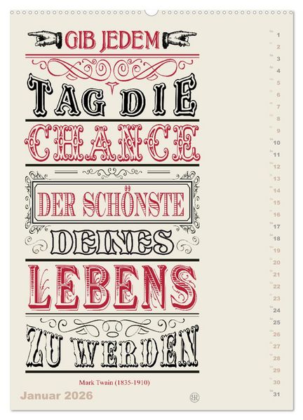 Produktbild: Die sch&ouml;nsten Lebensweisheiten Typo - Kalender (Wandkalender 2026 DIN A2 hoch), CALVENDO Monatskalender