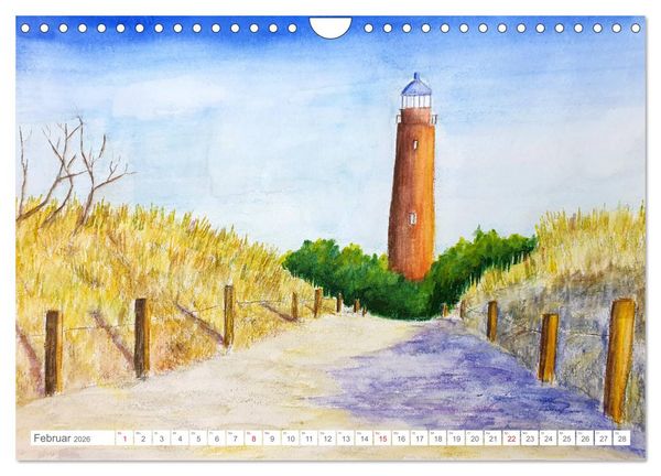Produktbild: Gemalte Leuchtt&uuml;rme - Mit Pinsel und Farbe entlang der deutschen K&uuml;ste (Wandkalender 2026 DIN A4 quer), CALVENDO Monatskalender