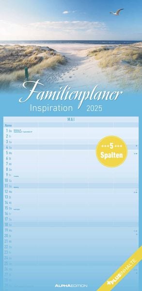 Alpha Edition - Familienplaner Inspiration 2025 Familienkalender, 22x45cm, Kalender mit 5 Spalten für Termine, 100-jähri