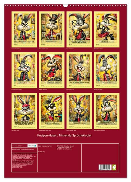 Produktbild: Kneipen-Hasen. Trinkende Spr&uuml;cheklopfer (Wandkalender 2026 DIN A2 hoch), CALVENDO Monatskalender