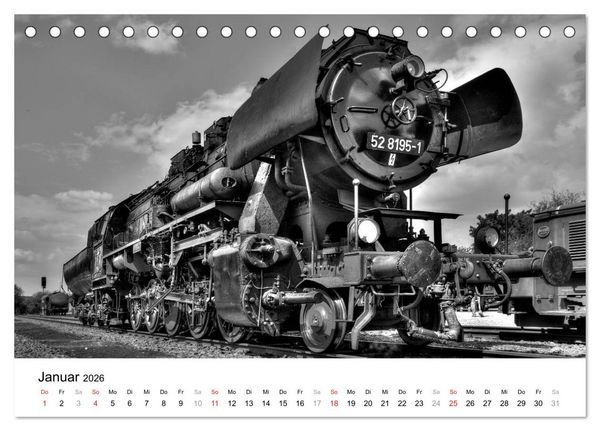 Produktbild: Unter Dampf - Eisenbahnromantik in schwarz-wei&szlig; (Tischkalender 2026 DIN A5 quer), CALVENDO Monatskalender