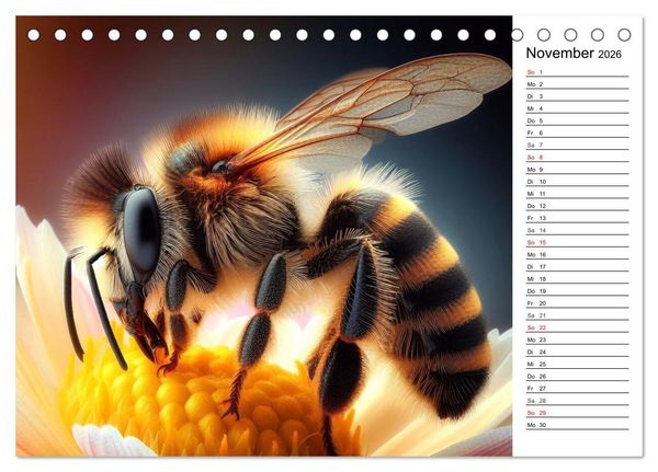 Produktbild: Biene auf Bl&uuml;te - Faszinierende Details durch k&uuml;nstliche Intelligenz (Tischkalender 2026 DIN A5 quer), CALVENDO Monatskalender