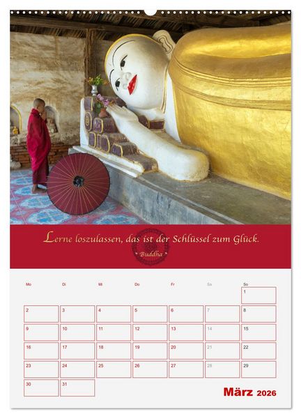 Produktbild: Buddhistische Weisheiten - DER ROTE SCHIRM (Wandkalender 2026 DIN A2 hoch), CALVENDO Monatskalender