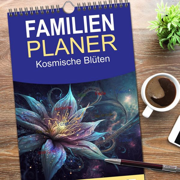 Produktbild: Familienplaner 2026 - Kosmische Bl&uuml;ten mit 5 Spalten (Wandkalender, 21 x 45 cm) CALVENDO
