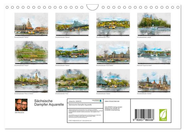 Produktbild: S&auml;chsische Dampfer Aquarelle (Wandkalender 2026 DIN A4 quer), CALVENDO Monatskalender