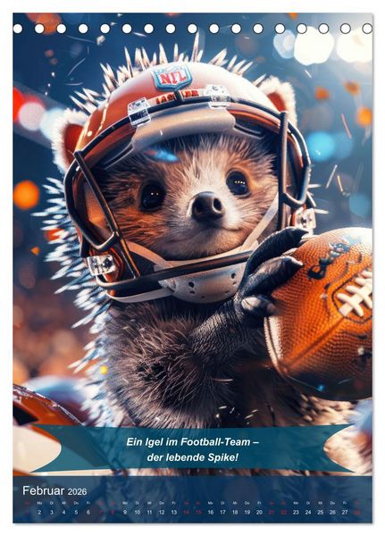 Produktbild: American Football mit tierischem Humor (Tischkalender 2026 DIN A5 hoch), CALVENDO Monatskalender